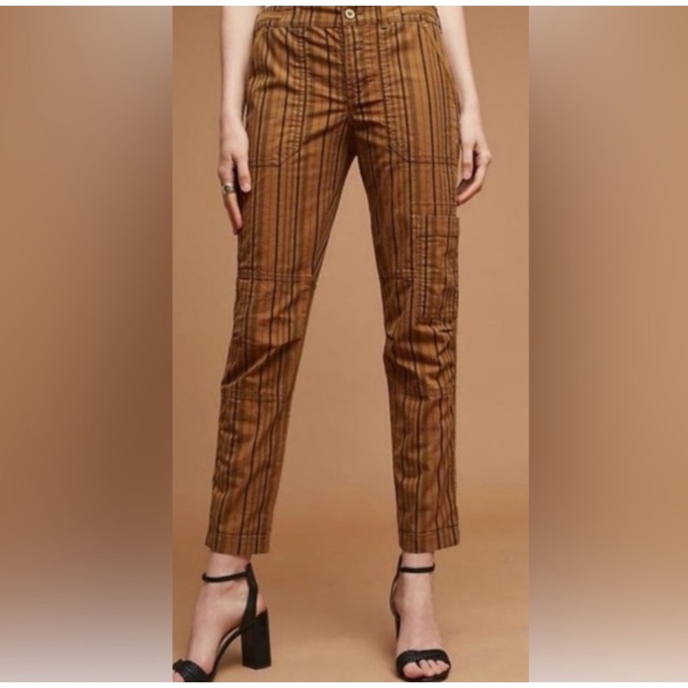 Anthropologie Hei Womens 29 Cargo Utility Pants‎ Brown Striped Cotton